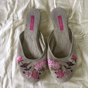 Report Gray Suede Embroidered Floral Mules 6